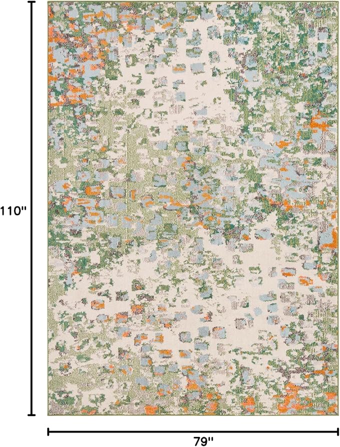 SAFAVIEH Monaco Collection Area Rug - 6'7" x 9'2", Sage & Rust, Abstract Watercolor Design, Non-Shedding & Easy Care, Ideal for High Traffic Areas in Living Room, Bedroom, Dining (MNC225W-6)