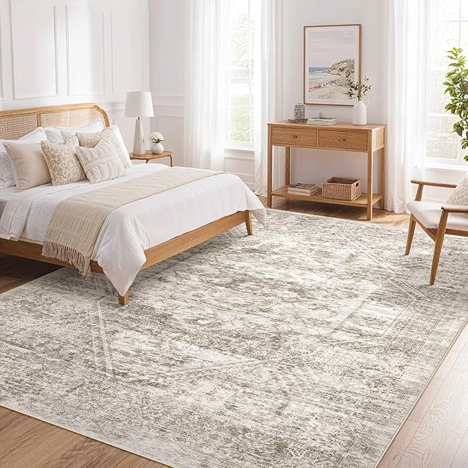 Vintage Living Room Area Rug 5x7 - Large Soft Washable Oriental Traditional Distressed Farmhouse Rugs for Bedroom - Indoor Floor Accent Carpet for Home Office House Decor - Distressed Light Brown