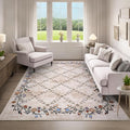 Garveehome 4x6 Washable Floral Area Rugs for Living Room: Modern Floral Non Slip Large Area Rugs for Bedroom, Large Machine Washable Living Room Low Pile Carpet with Non-Slip Backing Beige 4 ft x6 ft.