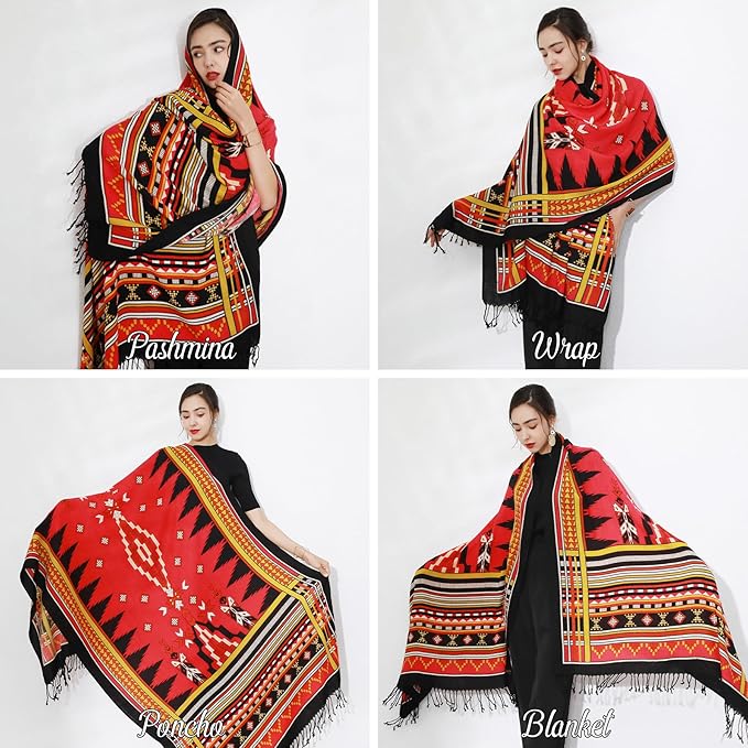 DANA XU 100% Merino Wool Pashmina Shawl for Women 96"x43", Oversized Cashmere Wrap with Tassels, Floral Travel Blanket Cape