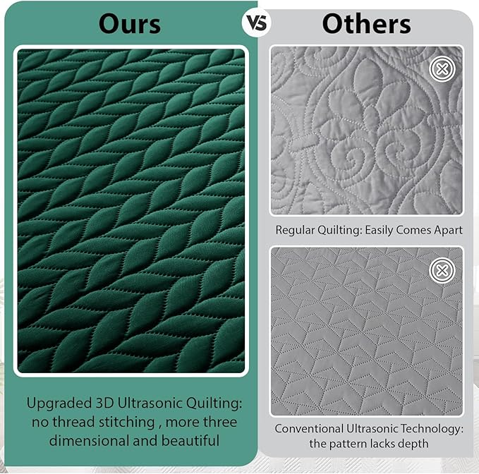 IR Imperial Rooms 8 Pack California King Quilt Bedding Set (118"x106") - Bulk Wholesale for Hotels, Guest Bedroom & Airbnbs - Lightweight Microfiber Reversible Embossed Quilts Bedspread (Emerald)