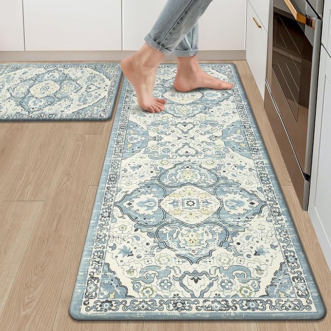 Ileading Anti Fatigue Kitchen Rugs Sets of 2 Cushioned Kitchen Mats for Floor Waterproof Kitchen Mat Set Non Slip Comfort Standing Mat for Kitchen, Office, Sink, Laundry