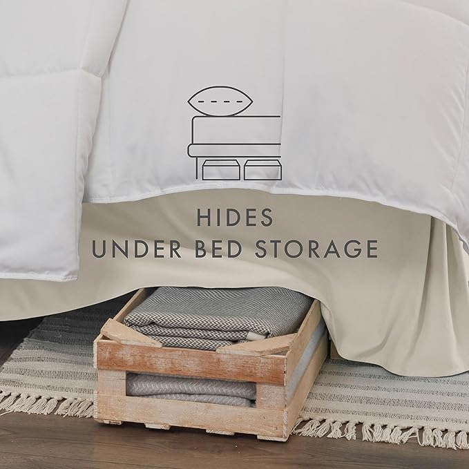 Linen Market Bed Skirt - Ultra Soft Microfiber - Easy Fit with 14 Inch Tailored Drop - Hotel Quality, Shrinkage & Fade Resistant - Bed Cover - Queen Bed Set - Bedroom Décor - (Queen, Ivory)