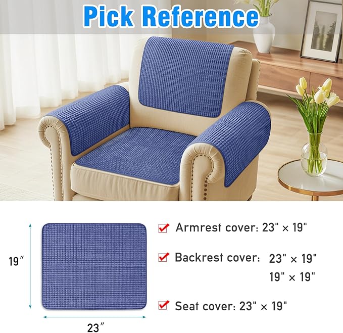 Couch Arm Covers, Sofa Arm Covers, Waterproof Armrest Cover for Sofa, Armchair, Loveseat, Headrest Cover, Non-Slip Recliner Arm Cover, Arm Chair Covers Set of 2 (Navy Blue, 23"×19")