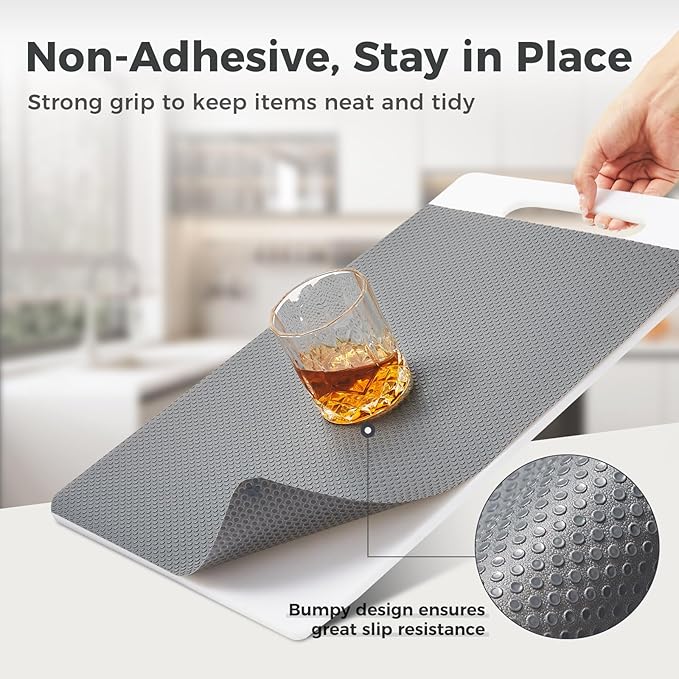100% EVA Shelf Liner for Kitchen Cabinet, 18" x 360" Drawer Liners Non Adhesive Non Slip Waterproof Plastic Paper, Dresser Pantry Bathroom Refrigerator Protector, Grey