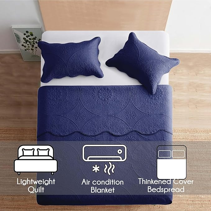 IR Imperial Rooms 10 Pack Twin Quilt Bedding Set (68" x 86") - Bulk Wholesale for Hotels, Guest Bedroom & Airbnbs - Lightweight Microfiber Reversible Floral Embossed Quilts Bedspreads (Navy)