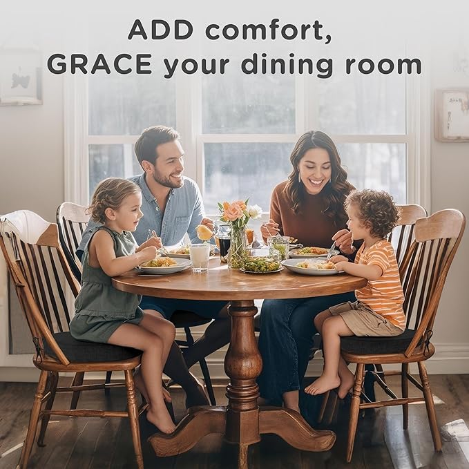 AddGrace Chair Cushions for Dining Chairs Set of 6 Windsor Kitchen Chair Cushions with Removable Textured Cover and Non Slip Bottom Indoor Chair Pads with Ties and Foam (16.5x15.5 Inches Black)