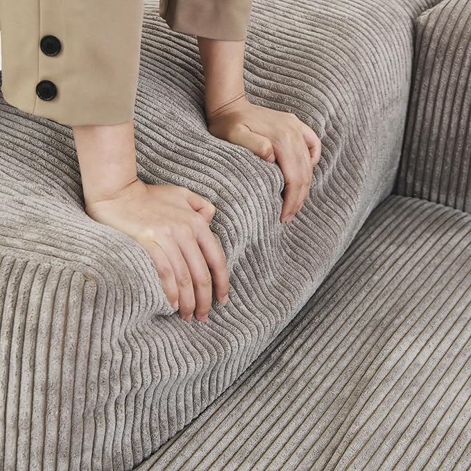 JACH 102" Sectional Couch Sofa with 4 Pillows, Corduroy Comfy Modular Sectional Sofa, Cushion Covers Removable, Love Seat Soft Couches for Living Room, Office, Apartment, Light Brown