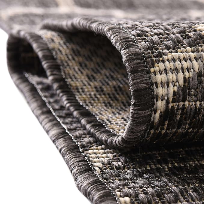 Unique Loom Outdoor Trellis Collection Area Rug - Trellis (Runner 2' 0" x 8' 0", Black/ Ivory)