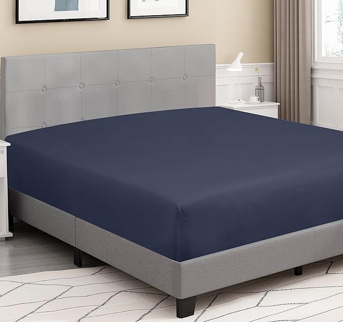 ROYALE LINENS 300 Thread Count 100% Long Staple Combed Cotton Fitted Sheet King - Super Soft Deep Pocket Bottom Sheet - Fitted Sheets Only - Elastic Sheets (King, Navy)