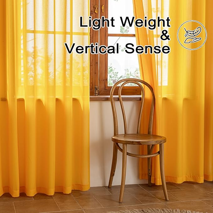 MAIHER Gold Pinch Pleat Sheer Curtains 80 Inch Length Light Filtering Voile for Patio Door Living Room Soft Touch Lightweight Pleated Drapes with Adjustable Hooks, Gold, 42" W x 80" L, 2 Panels