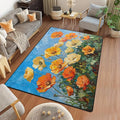 9CH Abstract Poppy Area Rug 7' X 5' Orange Yellow Poppies Rugs Non-Slip & Easy Care Flower Carpet for Living Room Kitchen Farmhouse Dorm Home Decor