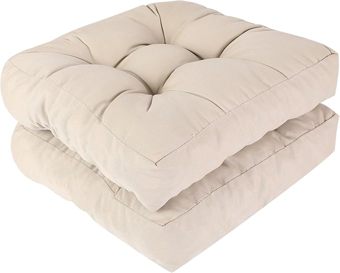 RACE LEAF 17" x 17" Patio Chair Cushions Khaki - Outdoor/Indoor Tufted Memory Foam Chair Pads Set of 2, Water-Resistant Olefin Chair Seat Cushion Non-Slip Backing