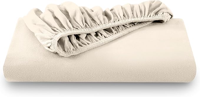 Bare Home Flannel Fitted Bottom Sheet 100% Cotton, Velvety Soft Heavyweight - Double Brushed Flannel - Deep Pocket (King, Sand)