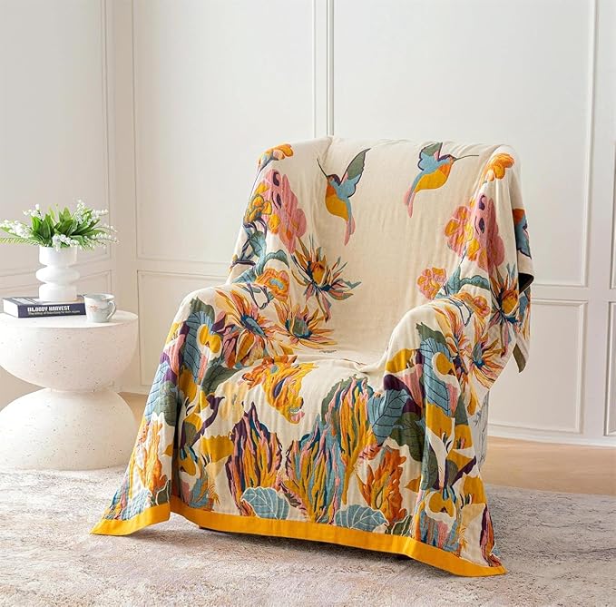 MSGKV Boho Throw Blanket Queen Size 90" x 90" Warm Blanket for Couch and Sofa Blankets Cover for Living Room Fall Throw Cozy Blankets