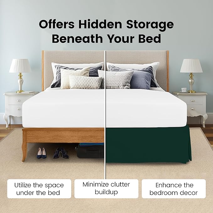 Utopia Bedding Queen Bed Skirt - Soft Quadruple Pleated Ruffle - Easy Fit with 16 Inch Tailored Drop - Hotel Quality, Shrinkage and Fade Resistant (Queen, Emerald)