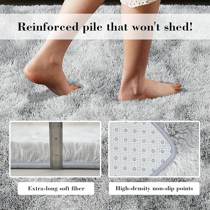 Fluffy Rug Shaggy Area Rug, Mottling Grey 6x9 Area Rugs for Living Room, Large Shag Area Rugs for Bedroom Kids Room Home Decor, Upgrade Anti-Skid Rectangular Fuzzy Rugs