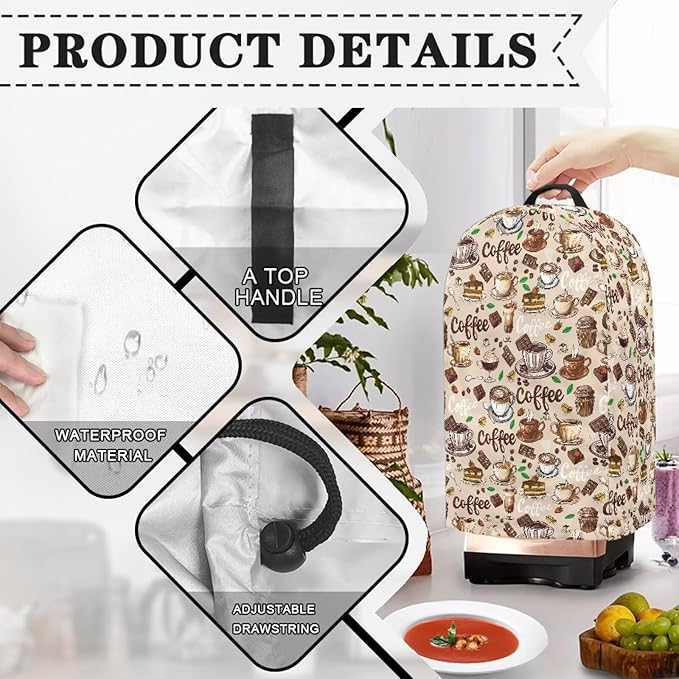 Coffee Beige Countertop Blender Cover with Drawstring Kitchen Appliance Cover Dust Protection Anti Fingerprint 9.4”Lx7.2”Wx15.9”H Fits Most Standard Kitchen Blender Appliance