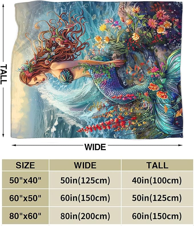 Mermaid Throw Blanket - Ocean Blanket for Girls, Women, Boys & Men - Soft, Warm & Cozy Fleece - 80"x60"