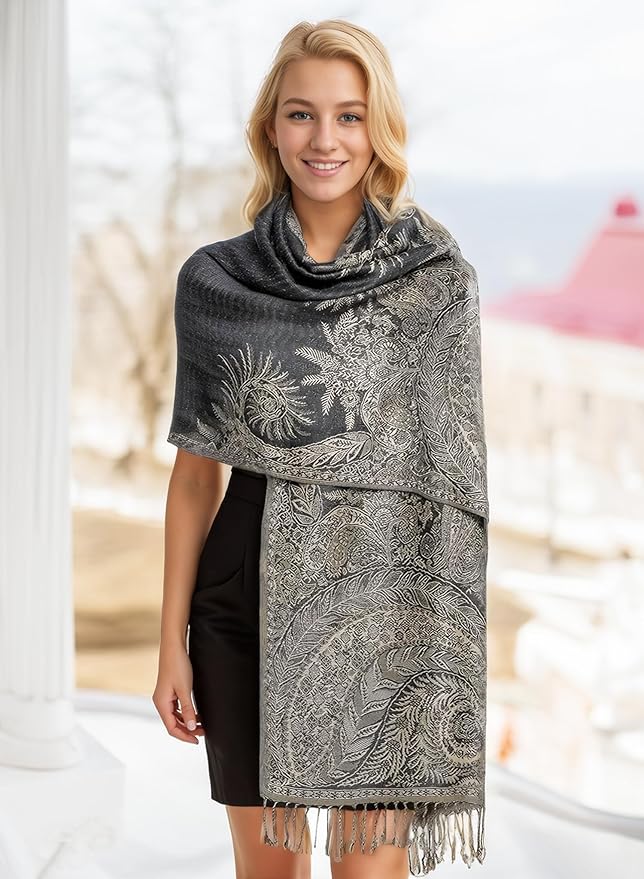 Achillea Big Paisley Pashmina Shawl Wrap for Women – Elegant Scarf for Weddings, Evening Dresses, Festivals & Daily Wear