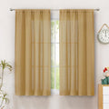 Simplebrand Gold Semi Sheer Faux Linen Textured Curtains 54 Inch Length 2 Panels Set, Rod Pocket Farmhouse Short Curtain Drapes for Dinning Small Windows Bathroom Bedroom, Each 40Wx54L in, Gold