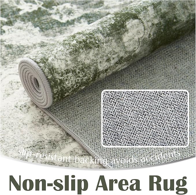jinchan Green 5x7 Area Rugs - Machine Washable Vintage Floral Distressed Design Soft Low-Pile Non-Slip Christmas Carpet for Bedroom Nursery Living Room Dining Room Home Office (5x7ft, Forest Green)