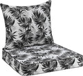 Favoyard Outdoor Seat Cushion 24 x 24 x 4 in Waterproof Pattern Fade Resistant Cover Removable Patio Furniture Cushions Deep Seat & Back Cushion Set with Adjustable Straps for Patio Chair Sofa Couch