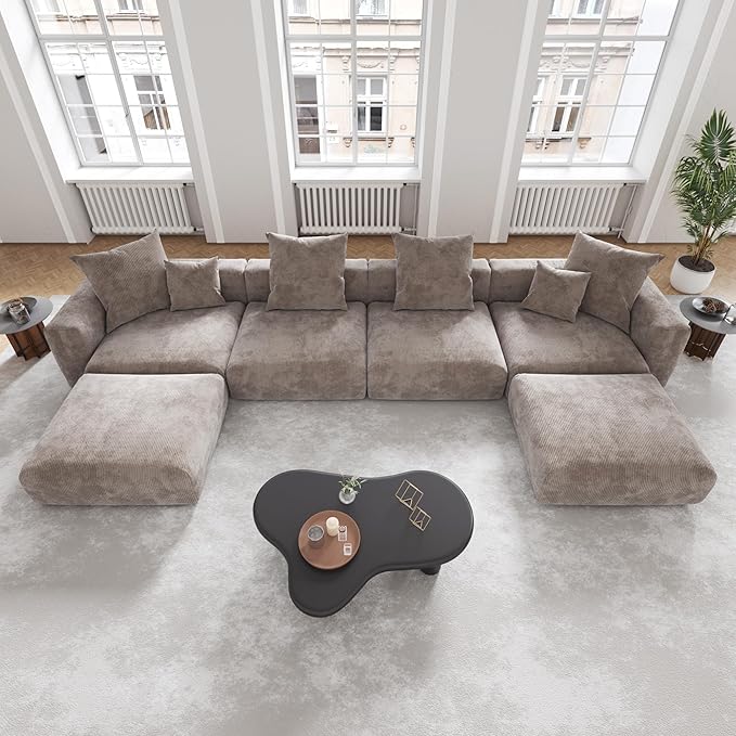 JACH 181" Oversized Modular Sectional Sofa, U-Shaped Deep 4-Seats Sectional Couch with Chaise Ottomans, Huge Plus Convertible Sofas, Corduroy Minimalist Couches for Living Room, Light Brown