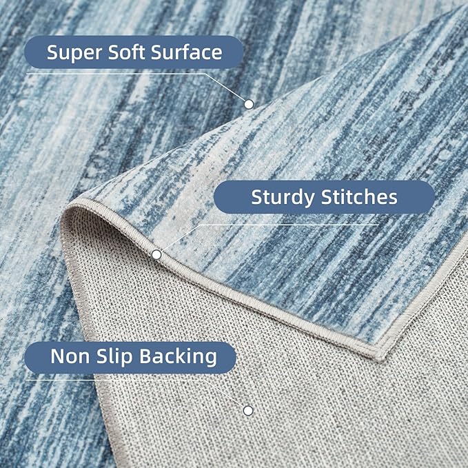 PADOOR Modern Abstract Entryway Rug - 2x3 Washable Rugs Non-Slip Door Mat, Ultra Soft Low Pile Floor Rugs Doormat for Entrance Front Door Indoor Blue