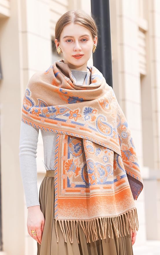 Wander Agio Warm Fashion Scarf Long Shawl Large Blanket Winter Wraps Scarves for Women Cashmere Jacquard Vintage Paisley