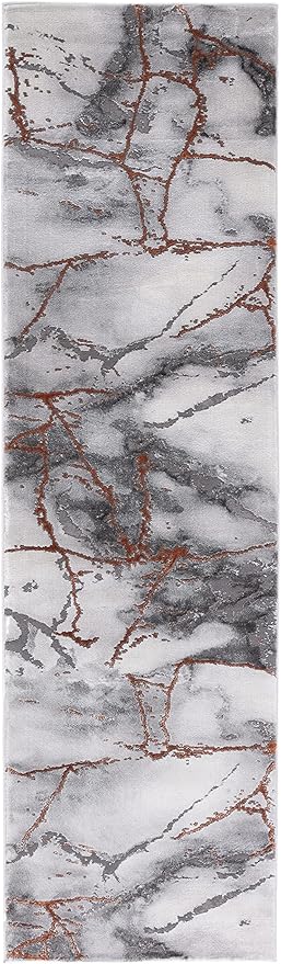 SAFAVIEH Craft Collection 2'3" x 8' Grey/Orange CFT877P Modern Abstract Non-Shedding Entryway Foyer Living Room Bedroom Kitchen Runner Rug