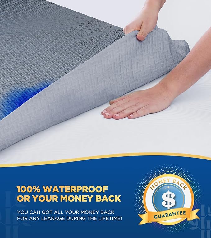 Premium 100% Waterproof Queen Mattress Protector, Breathable Cooling 3D Air Fabric Mattress Cover, Hypoallergenic Noiseless Bed Cover Vinyl Free, 8-21'' Deep Pocket (Gray)