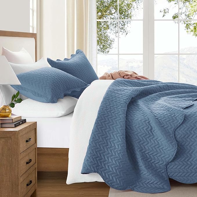 IR Imperial Rooms California King Quilt Bedding Set Size (118"x106") + 2 Pillow Shams (20" x 36"+ 2") - 3 Pcs All Season Reversible Microfiber Coverlet Embossed Quilt Bedspread (Light Blue)