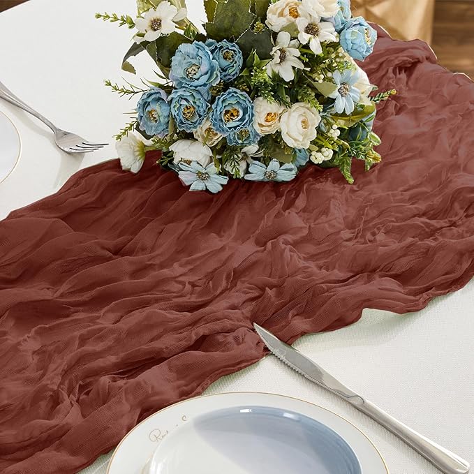 BALCONY & FALCON 2 Pack Terracotta Cheesecloth Table Runner 10FT 120 Inch Rustic & Boho Farmhouse Gauze Cheese Cloth Runners for Wedding Fall Thanksgiving Christmas Party Baby Shower Birthday Decor
