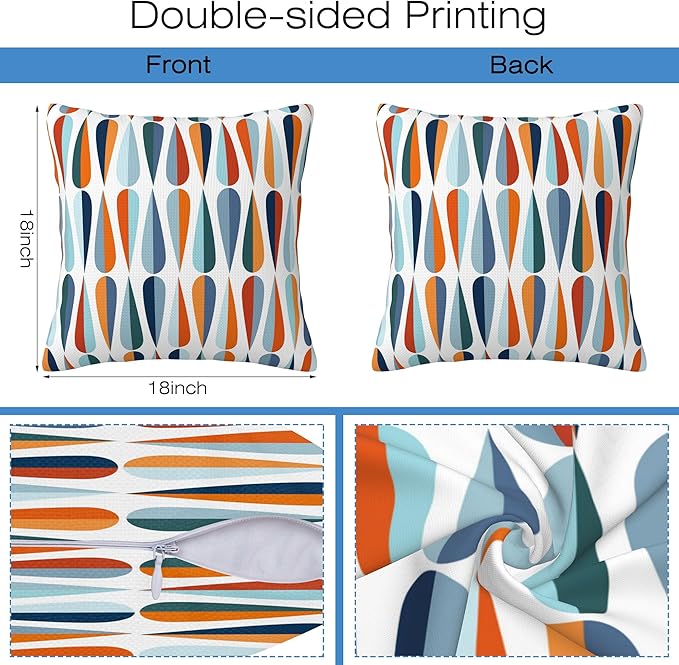 Mid-Century Drop Shapes Throw Pillow Cover Case Modern Retro Style Throw Pillows Set of 2 Super Soft Pillow Covers 18x18 Inches Farmhouse Home Decor for Living Room Bedroom Sofa Couch Cushion Cover