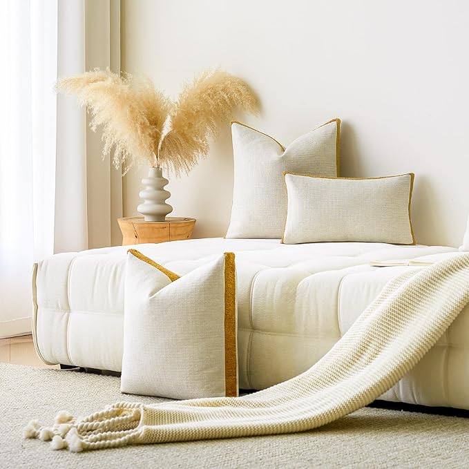 a moment Loop Yarn Linen-Like Pillow Cover Natural Soft Decorative Throw Pillow Case Farmhouse 20x20 Inch, Bohemian Textured Cushion Cover for Sofa Bed, Wrinkle-Resistant Home Decor Mustard Yellow