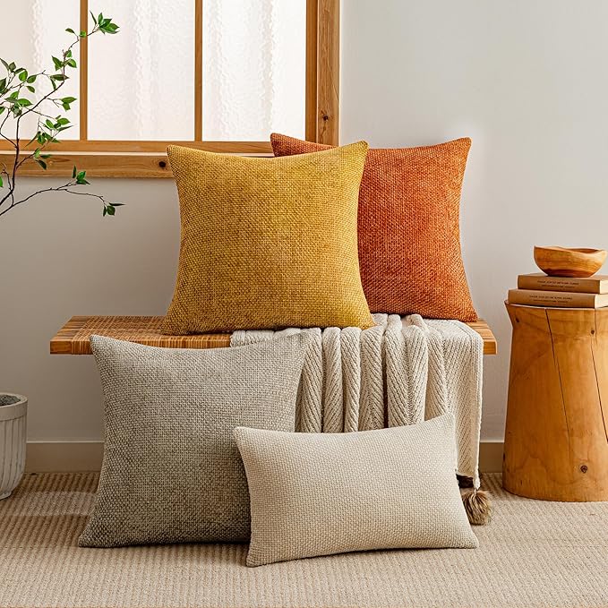 a moment Fall Mustard Yellow Chenille Throw Pillow Covers 12x20 Inch Pack of 2 Modern Decorative Throw Pillow Covers Farmhouse Cross Covers Home Decor for Sofa Bedroom Living Room