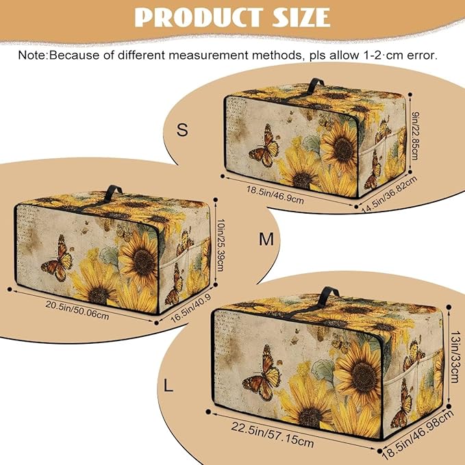 Microwave Oven Dust Cover Dust-Proof Sturdy Microwave Oven Cloth Cover Waterproof Kitchen Appliance Protector Suitable for Most Microwave Ovens, Vintage Sunflower Butterfly Letter Print, L