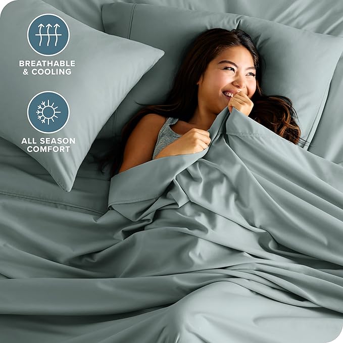 Bare Home Twin XL Sheet Set - 1800 Ultra-Soft Microfiber Twin Extra Long Sheets - Double Brushed - Deep Pockets - Easy Fit - Extra Soft - 3 Piece Set - Bed Sheets & Pillowcases (Twin XL, Sea Spray)