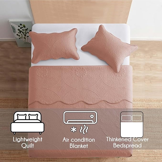 IR Imperial Rooms 8 Pack Quilt King Size Bedding (106" x 96") - Bulk Wholesale for Hotels, Guest Bedroom & Airbnbs - Lightweight Microfiber Reversible Floral Embossed Quilts Bedspreads (Peach)