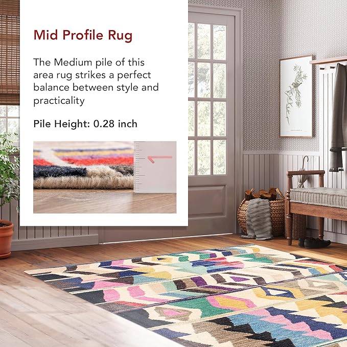 Nuloom Ofelia Handmade, Multicolor/Black, 2'6" x 10', Geometric, Wool, Soft and Cozy, High Traffic, Stain Resistant, Easy Clean, Durable Runner for Bedroom, Living Room, Dining, Den, Foyer