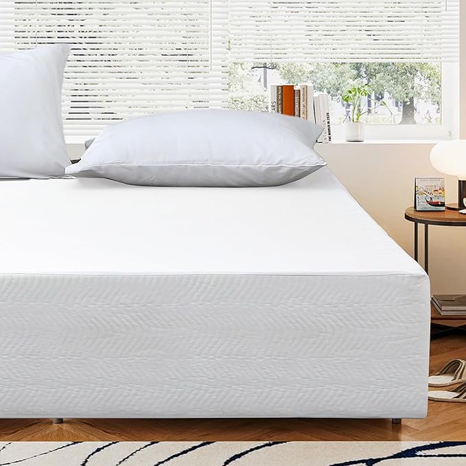 Queen Bed Skirt-Box Spring Cover with 12 Inch Tailored Drop,Wrinkle and Fade Resistant Hotel Wrap Around Bed Skirts,Bed Frame Cover (Wave Pattern White, Queen-12 Drop)