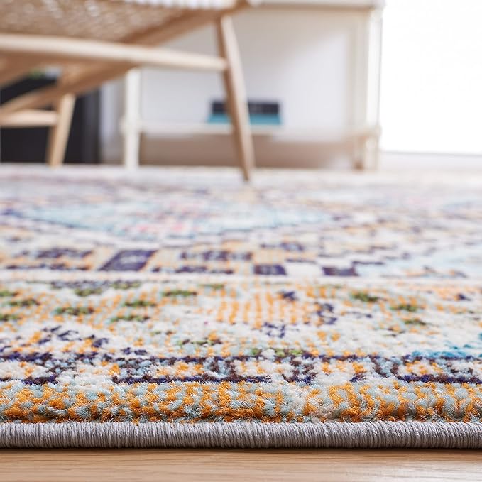SAFAVIEH Madison Collection Area Rug - 9' x 12', Orange & Beige, Boho Diamond Distressed Design, Non-Shedding & Easy Care, Ideal for High Traffic Areas in Living Room, Bedroom (MAD418P)