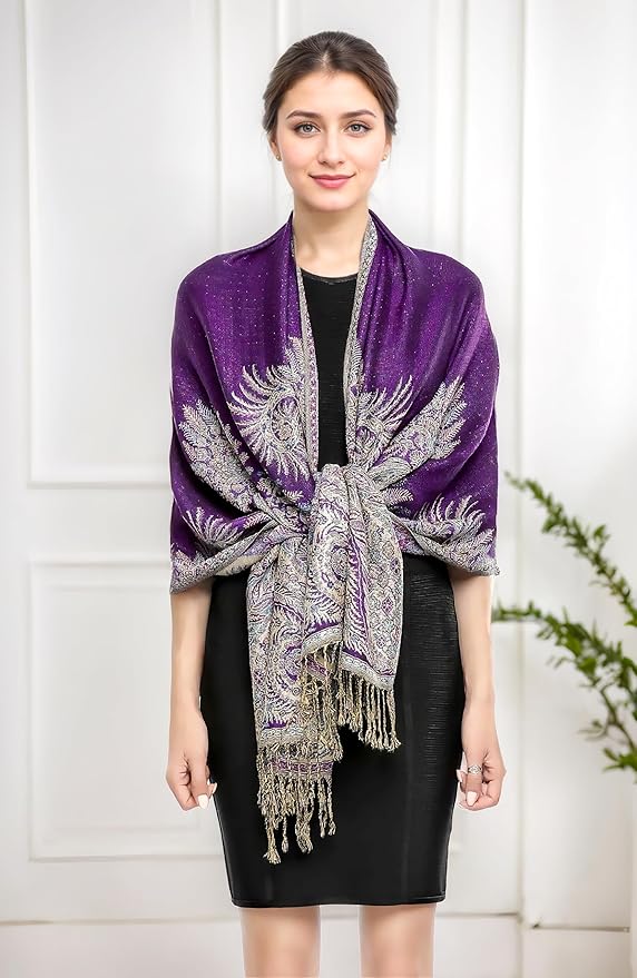 Achillea Big Paisley Pashmina Shawl Wrap for Women – Elegant Scarf for Weddings, Evening Dresses, Festivals & Daily Wear