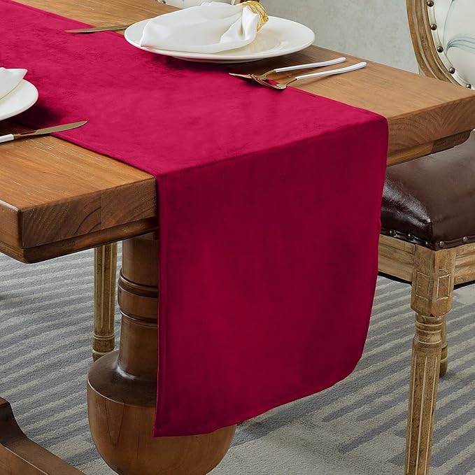 BALCONY & FALCON Velvet Table Runner 14"x118" Red Luxury Machine Washable Farmhouse Vintage Runner for Table Dining, Party, Wedding, Birthday, Easter, Thanksgiving & Christmas & Home Décor