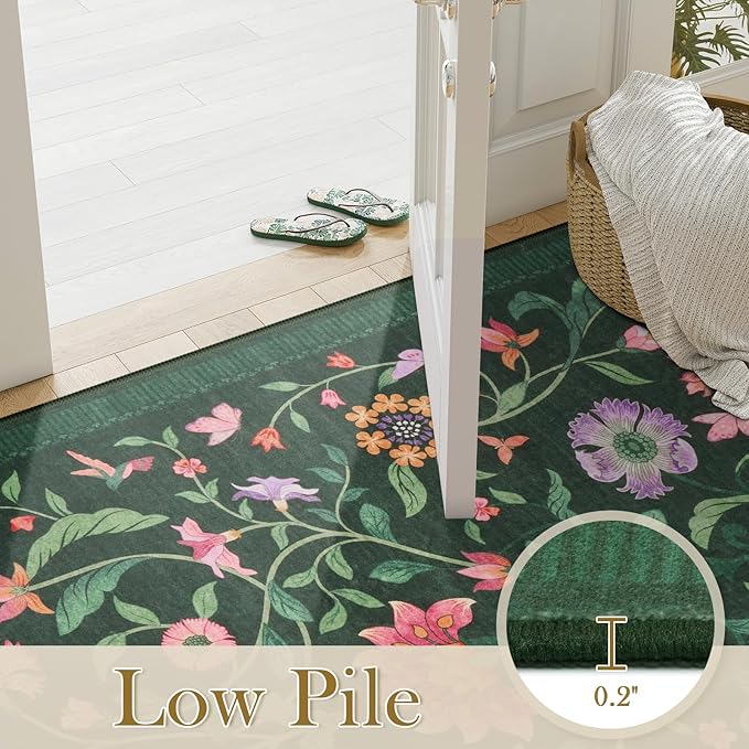 LIVEBOX Hallway Runner Rug - Boho Floral 2'6"x8 Washable Runner Rug, Non-Slip Kitchen Runners, Soft Low-Pile Non-Shedding Carpet Runners for Hallways EntryWay Bedroom Bathroom Farmhouse(2.5x8ft,Green)