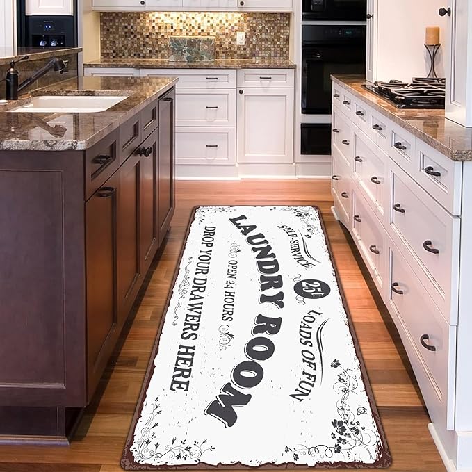 Zoke Laundry Room Rug Runner Stylish Non-Slip Laundry Room Mat 20"x59", Versatile, Waterproof Runner for Laundry, Kitchen, and Bathroom, Mudroom Decor and Farmhouse Charm