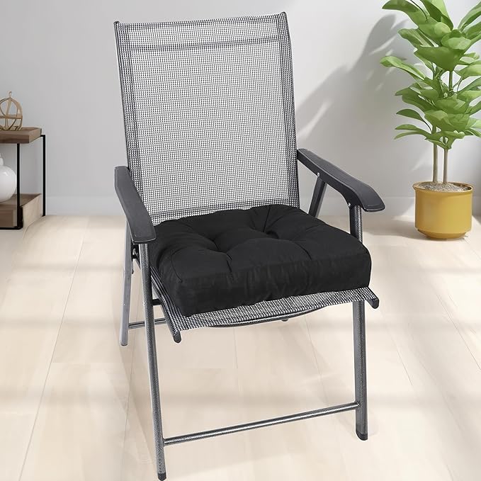 RACE LEAF Patio Chair Cushions 19x19 Inch 4 Pack, Memory Foam Outdoor Cushions Water Resistant Non-Slip Tufted for Garden Chair (Black)