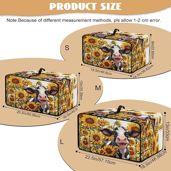 Countertop Convection Oven Cover Dust Protection Air Fryer Toaster Oven Covers with Side Pockets, for Home Kitchen Decor, L, 18.5 x 22.5 x 13 Inches, Cute Cow Sunflower