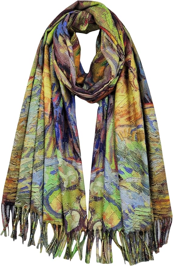 VENVSBEE Reversible Scarf Soft Large Shawl Wrap Blanket Double Sided Art Print Warm Pashmina Stoles Klimt Van Gogh Gifts